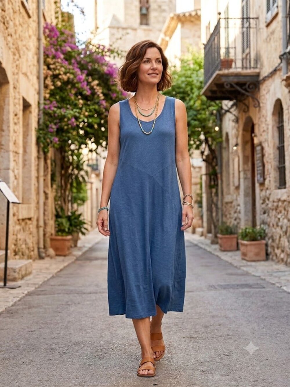 Cut Loose Midi Dress Blue Cotton Linen
